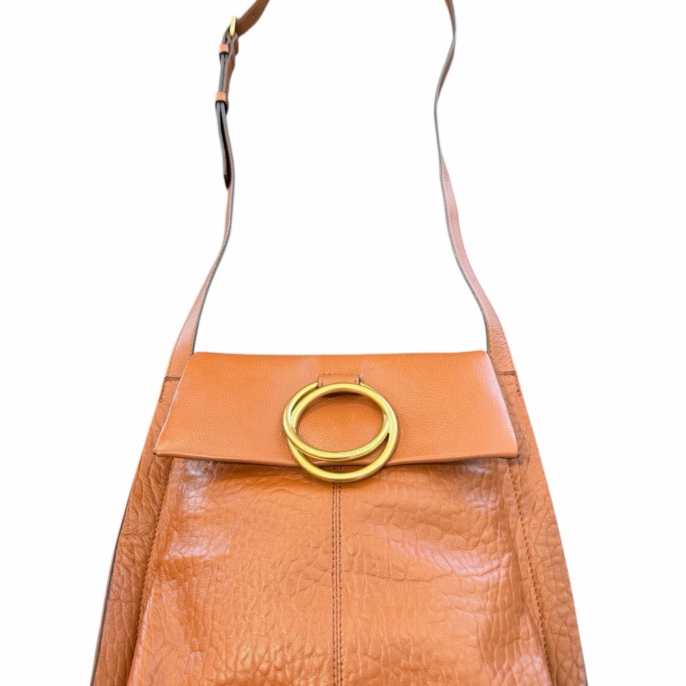 Vince Camuto Leather Crossbody Bag Medium Cognac Gold Hardware Shoulder Purse - Picture 2 of 9